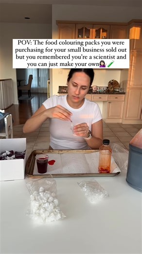 If my PhD taught me anything it was to innovate. Think outside of the box. Solve the problem any way possible. And so that’s what I did when I found out the food colouring I was purchasing was on back order… So proud of all the hand-filled food colouring in my intro scientist box🥺 The best science experience for your children ages 2-6! 🔗 Comment INTRO to get your box now! Limited quantities! Follow @mitoandco for the latest on all my science boxes! #scienceforkids #stemeducation #toddleractivi