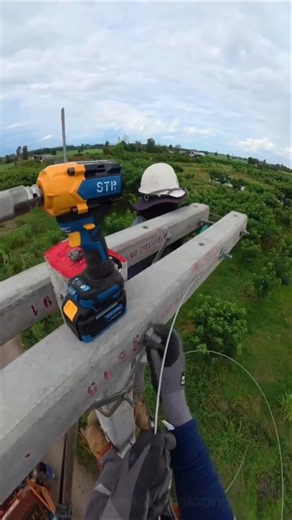 😱 Watch Linemen Tighten Massive Anchor Bolts! ⚡ #lineman #utilitywork #construction #powerlines