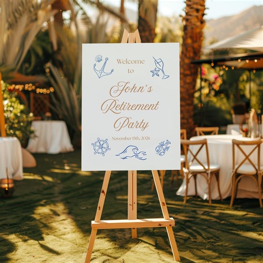 Nautical Retirement Party Welcome Sign Editable Canva Template, Customizable Coastal Digital Invite for Retiring Coworker or Friend - Etsy