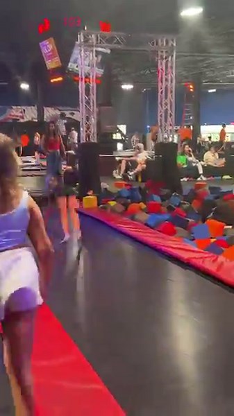 incredible gymnastics! girl does 4 flips in a row at sky zone