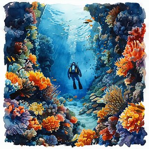 Skuba Diving PNG Scenery Clipart, Watercolor 48 Underwater Dive Dynamic Pose Illustration, Deep Sea Diving, Coral Diving, Commercial Use - Etsy