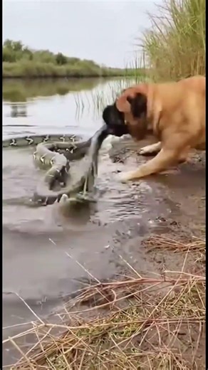 Moments after the Bullmastiff was attacked by a python in the river#shorts#viral#fyp