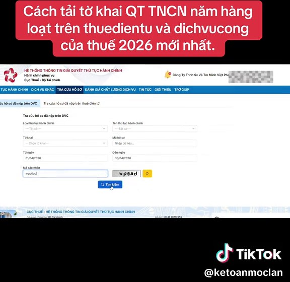 Cách tải tờ khai QT TNCN năm hàng loạt trên thuedientu và dichvucong của thuế 2026 mới nhất.