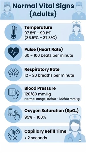 Normal Vital Signs (Adults)#shortvideo #trendingshorts #medicalknowledge #viralvideo
