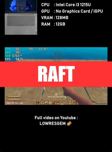 RAFT on i3 No Graphics Card | Low end PC