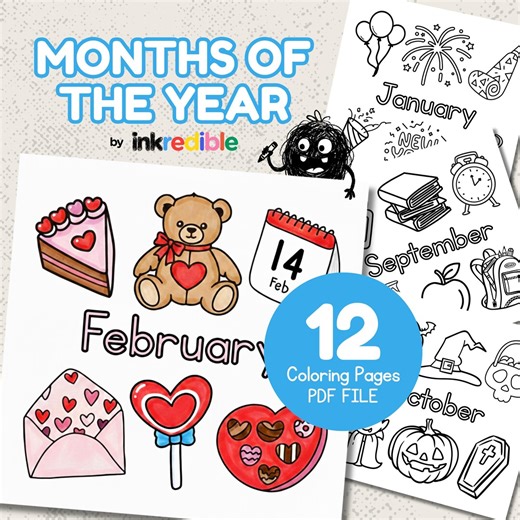 Months of the Year Coloring Pages for Kids, 12 Bold & Easy Pages, Printable Coloring Book PDF, Instant Download - Etsy