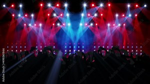 Animation of crowd dancing in music club and lights