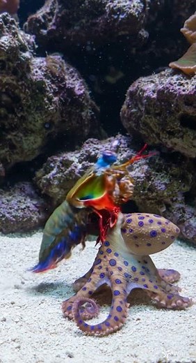 mantis shrimps vs blue-ringed octopus #mantisshrimp #mantisshrimppunch #amazinganimals