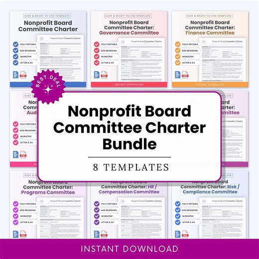 Nonprofit Board Committee Charter Templates Bundle – Word & PDF, A4 + US Letter - Etsy