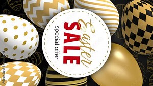 Vertical video. Easter sale banner. Golden eggs with geometric patterns. Looped animated background for spring shopping. Stock Video