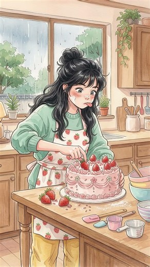 My Cozy Baking Journey: Rain, Cake & Ghibli Vibes 🍓