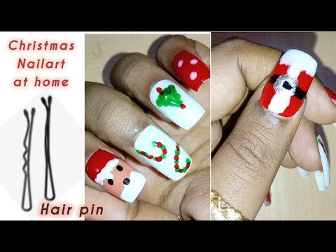 Christmas Nailart...Simple, easy Nailart at home using hair pin 📍..