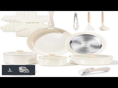 Chef Power Ceramic Cookware Set Non Toxic with Detachable Handles Healthy Nonstick