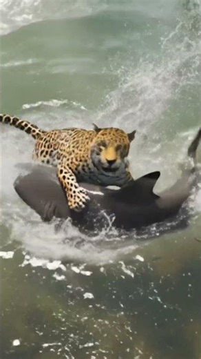 Jaguar Attacks a Shark in the Amazon Jungle River