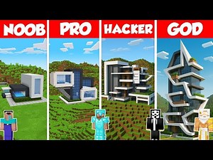 Hi-Tech House Build Battle Challenge - Noob vs Pro vs Hacker vs God - Minecraft Animation