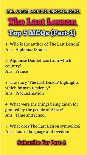 The Last Lesson | Important Question Answer | MCQs | Class 12 #shortsfeed #ytshorts #shorts #viral