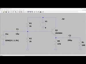 Basic emitter-follower transistor amplifier simulated in LTSpice