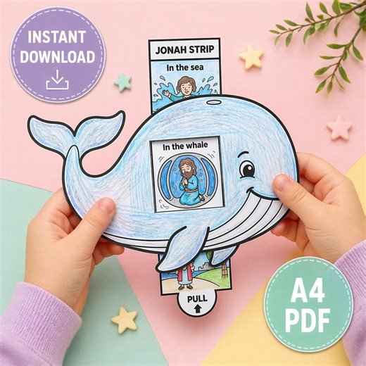 Jonah & the Whale Craft Printable – Bible Story Slider Activity – Sunday School Craft – Kids Christian Activity – A4 PDF Instant Download - Etsy