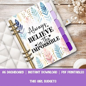 Dream the Impossible Dashboards - A6 Printable PDF Download - Budgeting Binder Insert, Cash Stuffing Envelope System, Wallet Dividers - Etsy