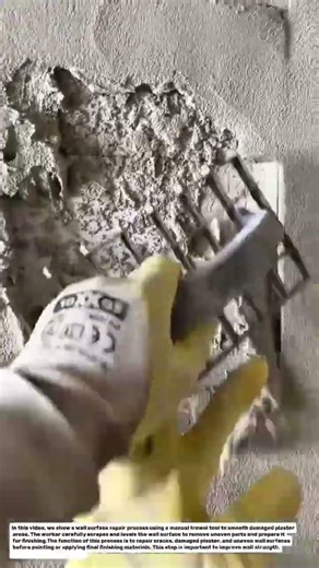 Wall Surface Repair and Plaster Smoothing Process Using Manual Trowel Tool.