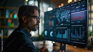 Comprehensive market analysis report with financial graphs, investment growth charts, and banking statistics on digital display for detailed insight.generative ai