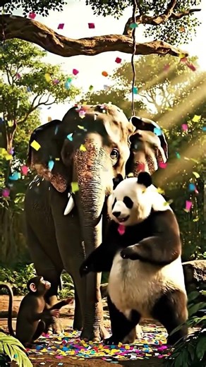 Elephant and monkey fun in jungle