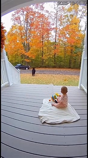 🐻😹 Bear Slaps Cat… Instantly Regrets It! 😳👶 Only in the wild world of home security cameras… A family in Colorado couldn’t believe what they saw when a curious bear wandered onto their front porch late at night — where their cat and baby were peacefully sitting nearby. The bear casually sniffed around… then gave the cat a little swat on the backside! 😱 Big mistake. In a split second, the cat turned into a fearless protector — puffed up, hissing, and charging straight at the bear! 🐈💨 The s