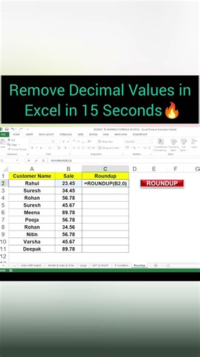 Remove Decimals in Excel | Easy Trick #excel #roundup #vlookup #ytstudio #ytshorts