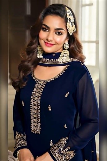 Stunning Navy Blue Embroidered Sharara Suit Design 2026 | Indian Wedding Wear 💙 #andaazfashion