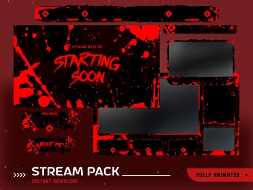 Bloody Splatter Animated Stream Overlay Package, Red Black Stream Overlay, Blood Splatter Overlay, Horror Game Overlay, Gore Twitch Pack - Etsy