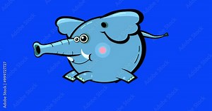Cartoon blue elephant running isolated animation black outline . Animated character isolated good for any material for kids, adverts, etc... Cute linear color animal animation for any video movie 4K.