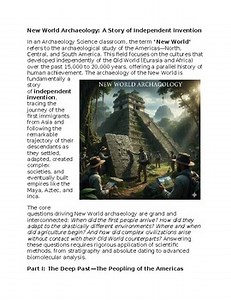 New World Archaeology Worksheet Classwork, Homework or Sub Plans