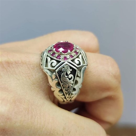 Natural Ruby Ring: Sterling Silver 925 Gemstone Men's Ring - Etsy