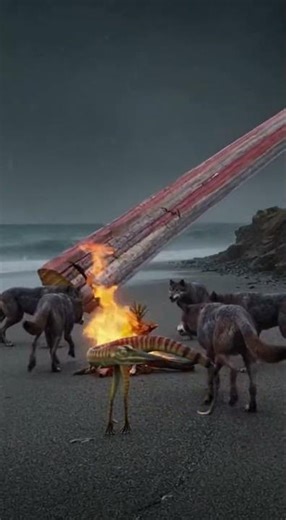 Compsognathus vs a falling petrified tree in a Prehistoric World