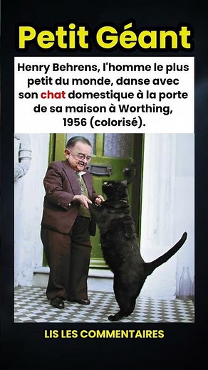 L'homme le plus petit du monde danse avec son chat en 1956 (colorisé) 🕺🐈