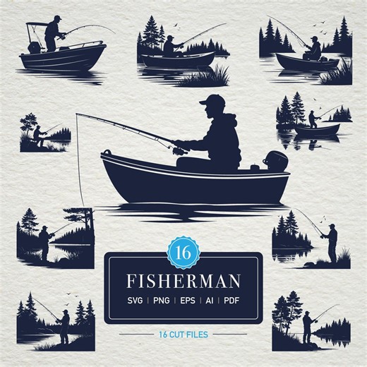 Fisherman Lake Scene SVG Bundle: Fishing Clipart, Cricut Ready (digital Download) - Etsy