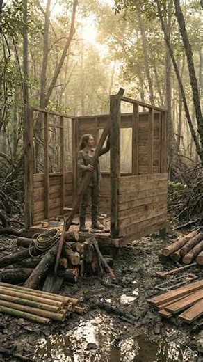 White Girl Builds a Cozy Swamp Home 🏡 | Jungle Survival Cabin | Satisfying Timelapse