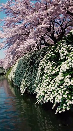 桜と雪柳が映る春の水辺｜やさしいピンクと白の絶景 / Cherry Blossoms & White Spirea by the Water | Spring Reflection