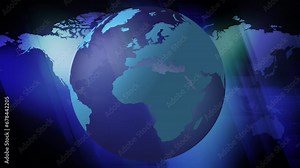 Broadcast graphics revelation world map and spinning globe create an immersive news backdrop, highlighting global news stories and current affairs with dynamic visual presentation