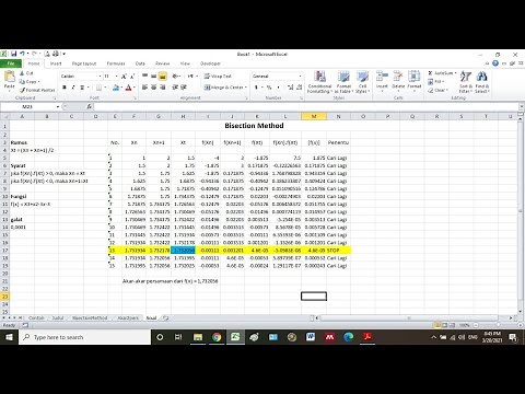 Metode Numerik : Bisection Method menggunakan Microsoft Excel