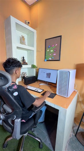 Computer Table DIY using Cement 🖥️ #cementcrafts #crafts #homedecor #shorts #viral