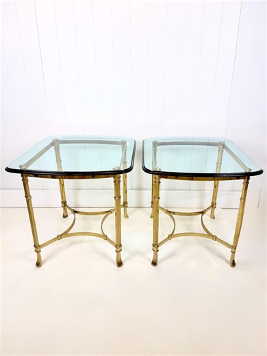 Vintage Italian Brass and Glass Top End Tables, La Barge Maison Jansen Hollywood Regency - Etsy