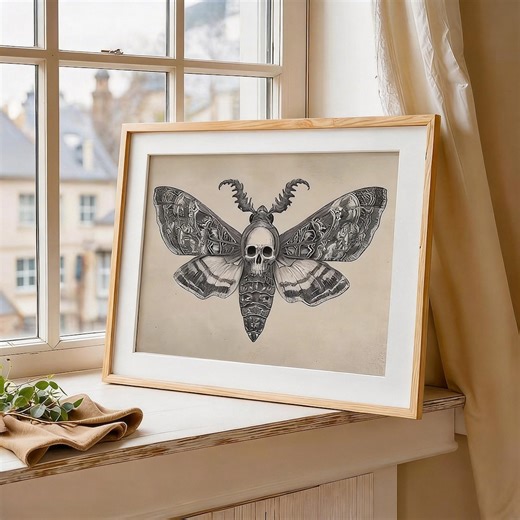 Death Moth Skull Wall Art | Gothic Vintage Entomology Print Frameless - Etsy