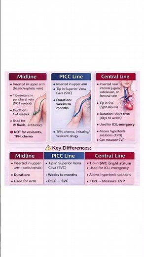 Midline vs PICC vs Central Line Explained Simply | Nursing Guide 💉🩺.