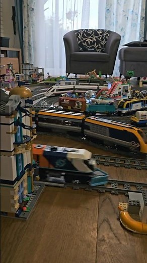 LEGO city trains! 7 trains running between hotel and station