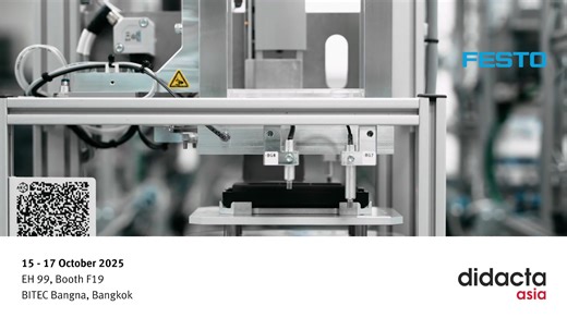The Gateway to Tomorrow’s Education Awaits 🚀 At Festo Didactic, we believe that preparing the workforce of tomorrow means aligning education and training with the skills required for the green and digital transformation of economies. Join us at didacta asia 2025 and explore how innovative learning systems are shaping the future of technical education. 📍 EH 99, Booth F19 | BITEC Bangna, Bangkok 📅 15 - 17 October 2025 | 9:00 AM – 5:00 PM Discover our highlights: 🤖 Festo AX – AI & Industrial In