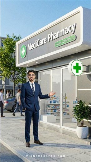 Medicine Shop Exterior with Clean Pharmacy Branding