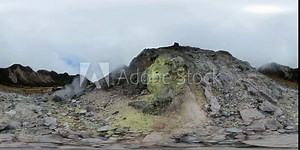 Active volcano Sibayak with fumaroles emitting sulphuric gases. Sumatra, Indonesia. VR 360.