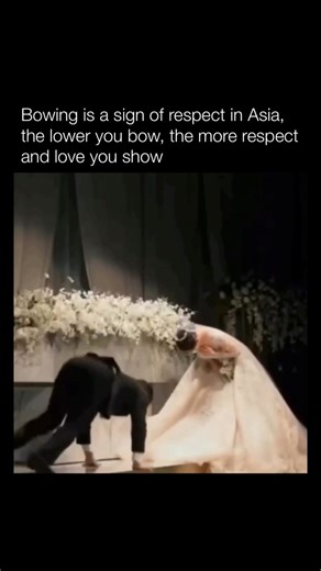 Bowing is a traditional gesture of respect in many Asian cultures, where the depth of the bow reflects the level of respect being expressed. This practice is widespread in countries like Japan and Korea, serving as an important aspect of cultural etiquette and manners. | Historyinmemes