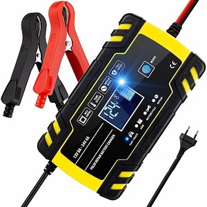 Redresor auto digital, MOSMAOO®, Functie de reparare acumulator prin impulsuri, Incarcare baterii cu afisaj LCD, Inteligent, Auto, Moto, Camion, 12V/8A, 24V/4A, Galben/Negru - eMAG.ro